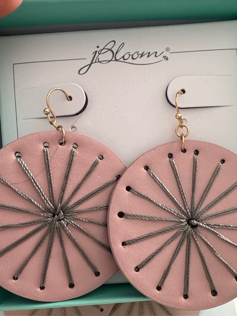 bloom Dusty Pink Leather Circle Earrings with Silver Thread Starburst